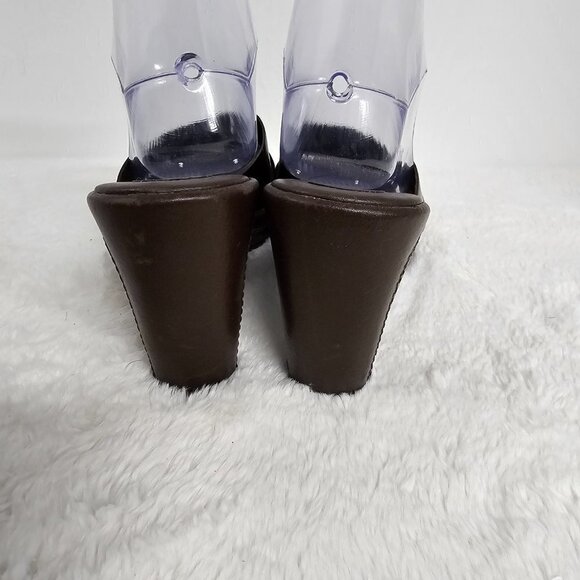 Zu Chocolate Brown Leather Whipstitch Slide On Heeleed Sandal Size 9 - Picture 8 of 15